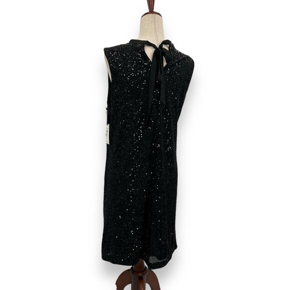 NEW Kensie Black Sequin Shift Dress Size 4 Satin Bow Tie Back Mini Cocktail LBD - Picture 6 of 11